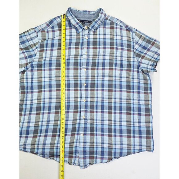 Tommy Hilfiger Size 4XL Mens Multi Check Short Sleeve Logo Linen Cotton Shirt - Picture 9 of 11